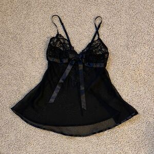 Black Lace Chemise with Scalloped Hem